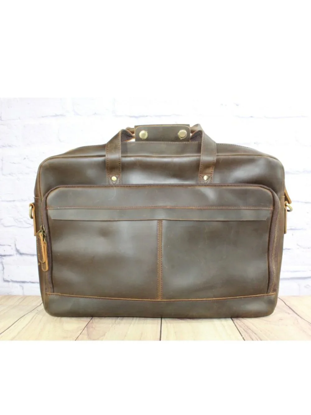 Men's Brown Leather Laptop Briefcase Messenger Bag Work Travel 18 x 12 x 3.5
